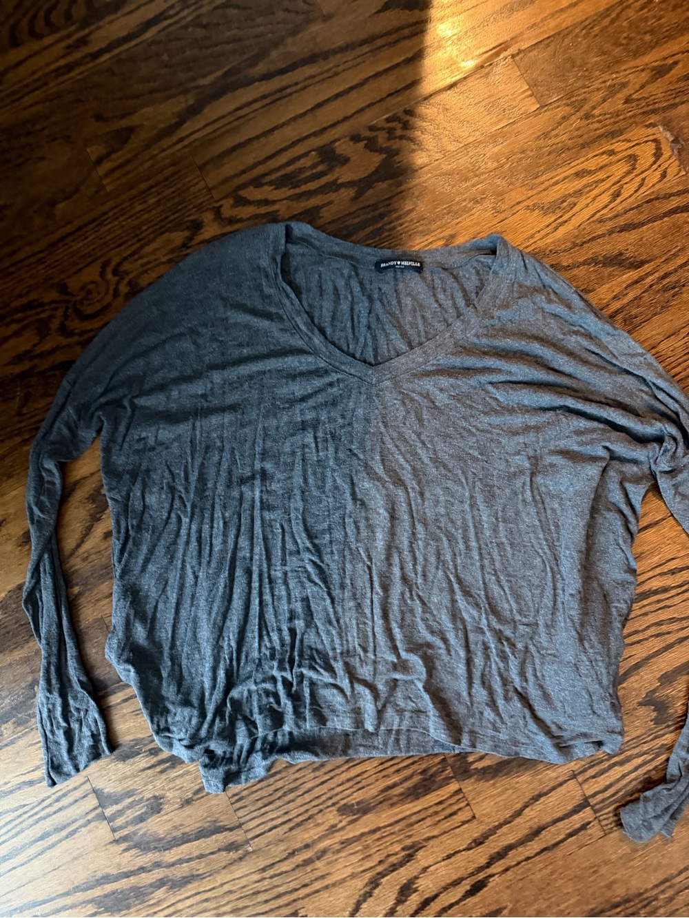 Brandy Melville Charcoal V-Neck Long Sleeve Top